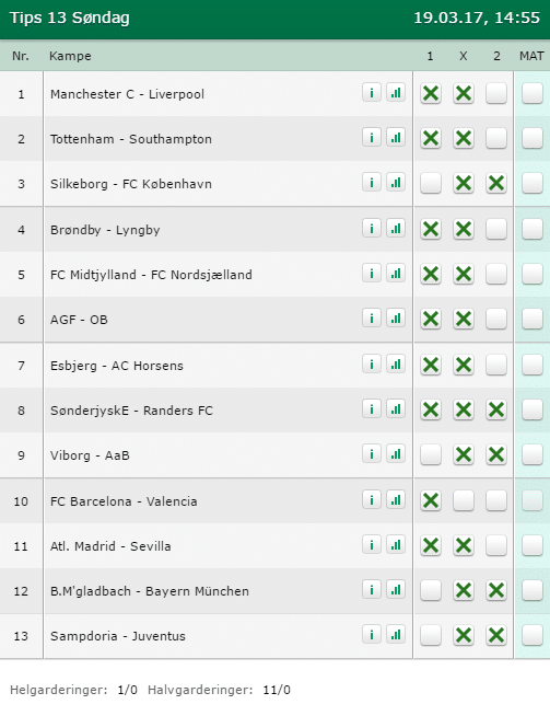 Tips 13 Søndag 19-03-2017