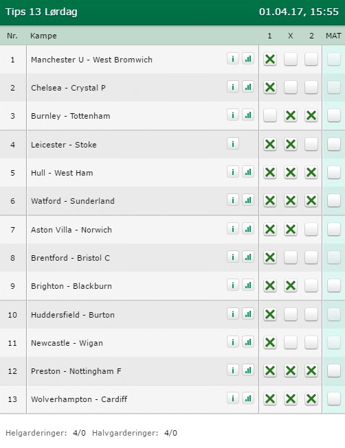 Tips 13- lørdag 01-04-2017