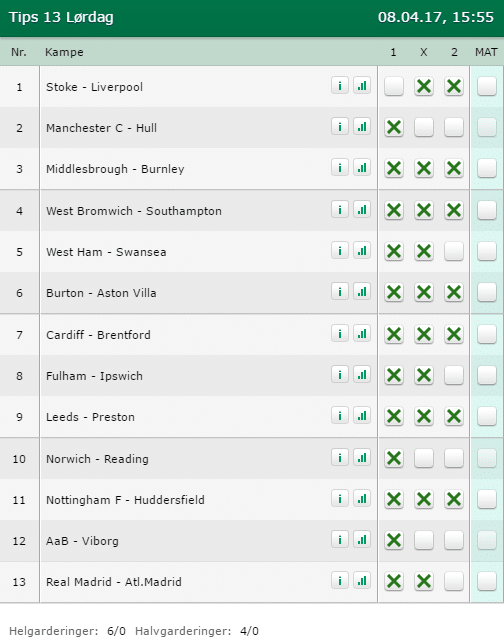 Tips 13 Lørdag - 08-04-2017