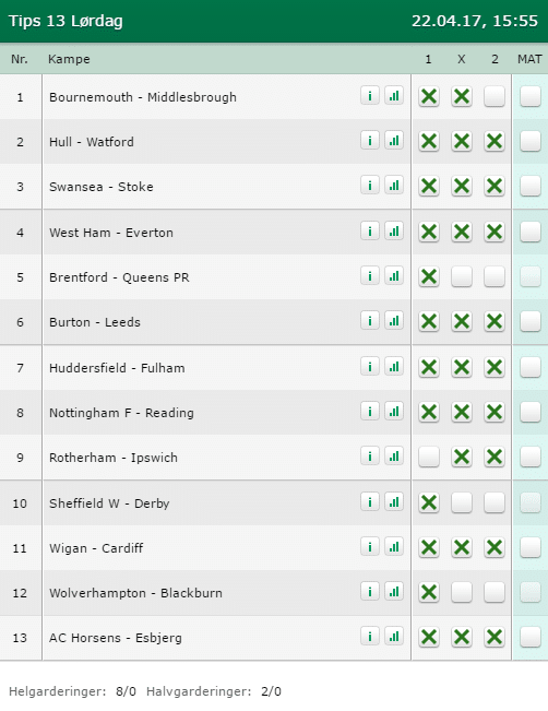 Tips 13 Lørdag - 22-04-2017