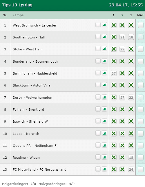 Tips 13 Lørdag - 29-04-2017