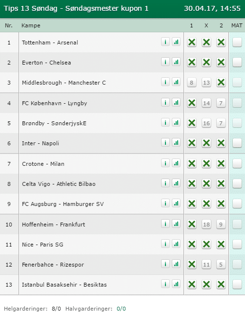 Tips 13 Søndag - 30-04-2017