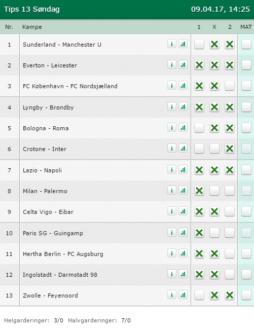 Tips 13 søndag 09-04-2017