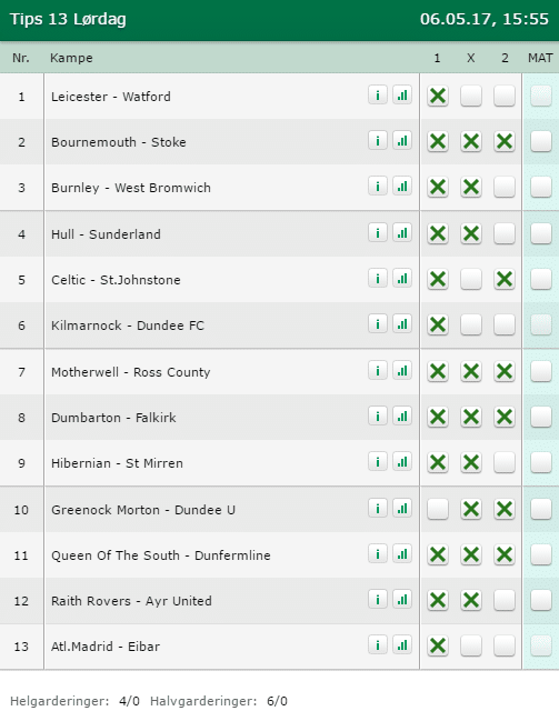 Tips 13 Lørdag - 06-05-2017