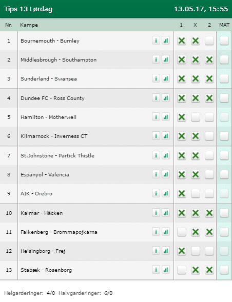 Tips 13 Lørdag 13-05-2017