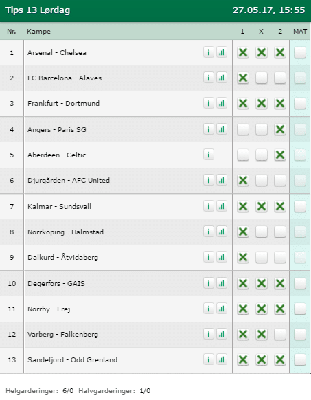 Tips 13 Lørdag den 27-05-2017