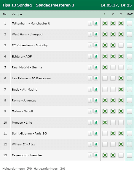 Tips 13 Søndag 14-05-2017