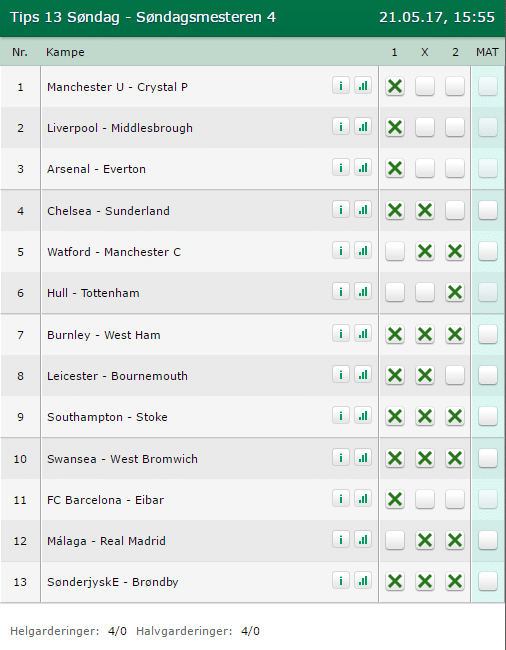 Tips 13 Søndag - 21-05-2017