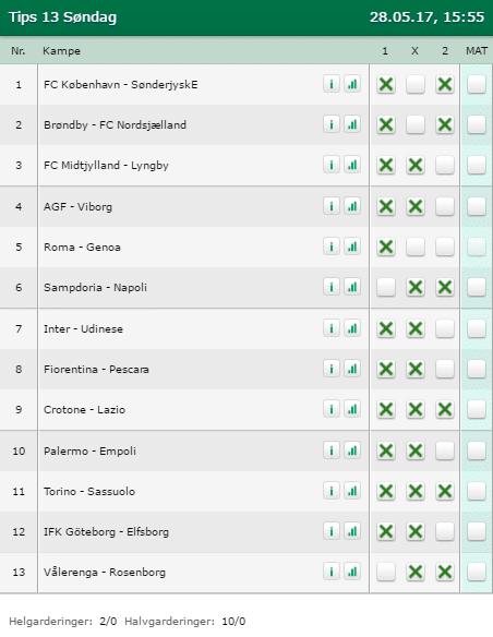 Tips 13 Søndag den 28-05-2017