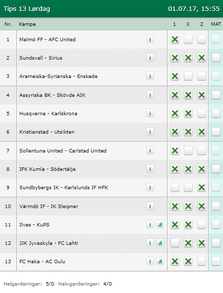 Tips 13 Lørdag den 01-07-2017