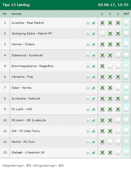 Tips 13 Lørdag den 03-06-2017