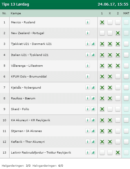 Tips 13 Lørdag den 24-06-2017