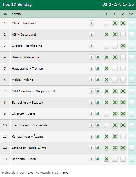 Tips 13 Søndag den 02-07-2017