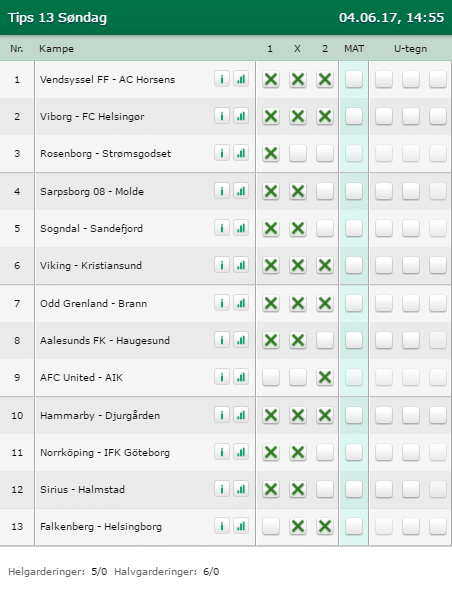 Tips 13 Søndag den 04-06-2017