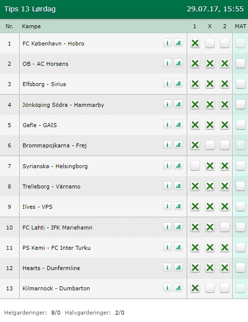 Tips 13 Lørdag - 29-07-2017