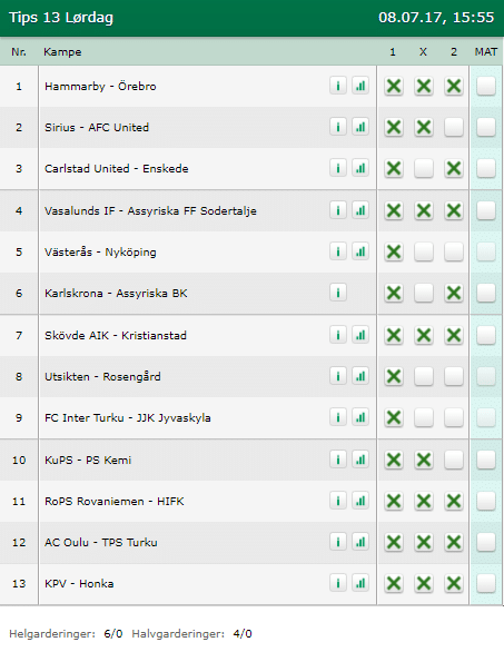 Tips 13 Lørdag den 08-07-2017