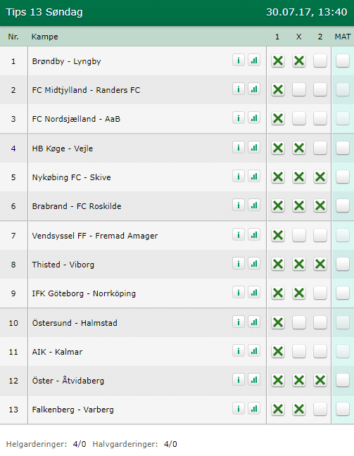 Tips 13 Søndag - 30-07-2017