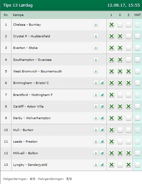 Tips 13 Lørdag den 12-08-2017