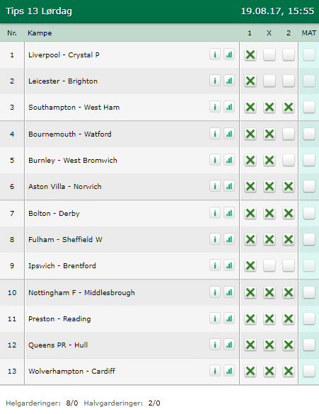 Tips 13 Lørdag den 19-08-2017