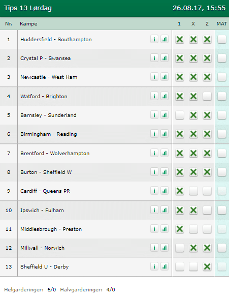 Tips 13 Lørdag den 26-08-2017