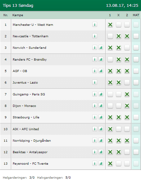 Tips 13 Søndag den 13-08-2017