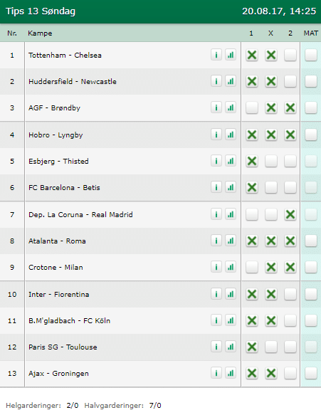 Tips 13 Søndag den 20-08-2017