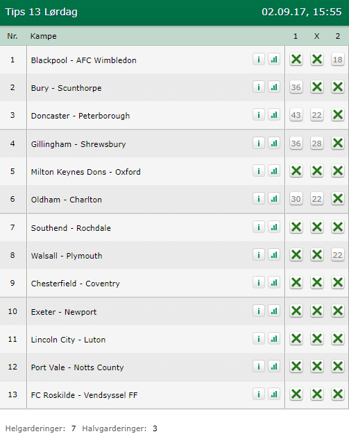 Tips 13 Lørdag - 02-09-2017