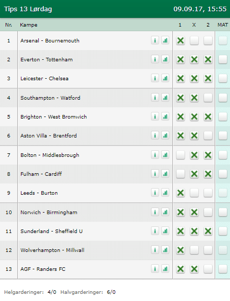 Tips 13 Lørdag den 09-09-2017