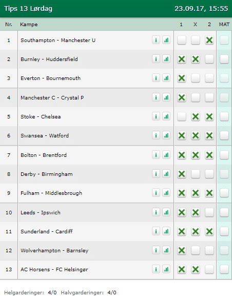 Tips 13 Lørdag den 23-09-2017