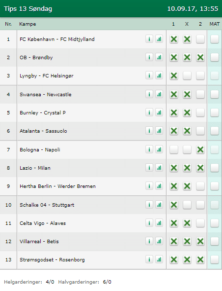 Tips 13 Søndag den 10-09-2017