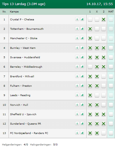 Tips 13 Lørdag den 14-10-2017