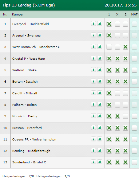 Tips 13 Lørdag den 28-10-2017