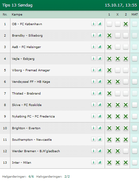 Tips 13 Søndag den 15-10-2017