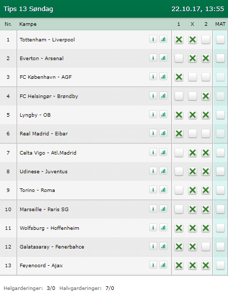 Tips 13 Søndag den 22-10-2017