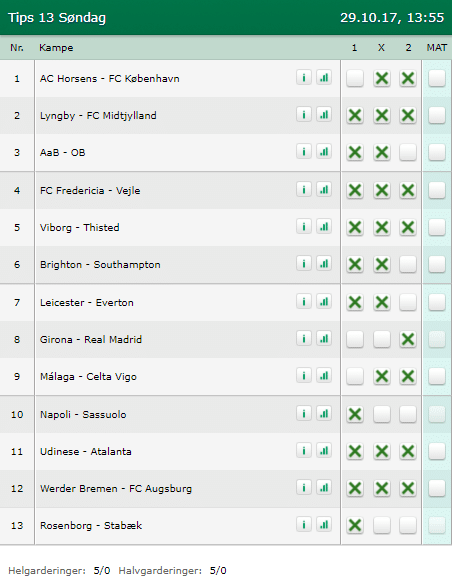 Tips 13 Søndag den 29-10-2017