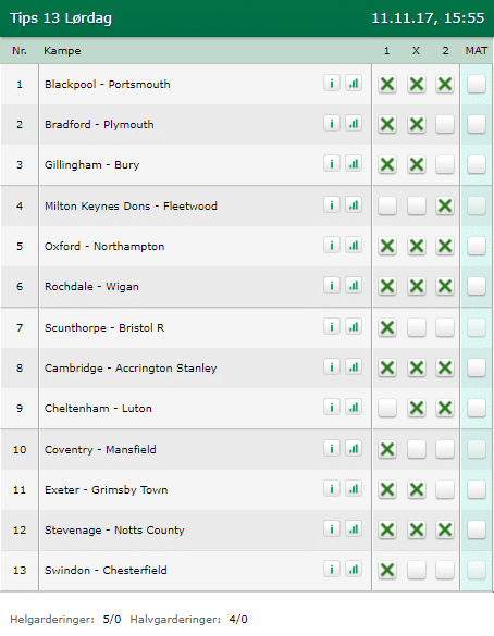 Tips 13 Lørdag den 11-11-2017