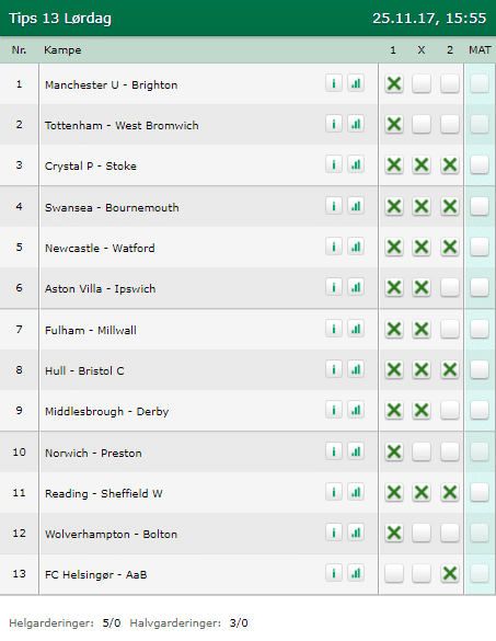 Tips 13 Lørdag den 25-11-2017