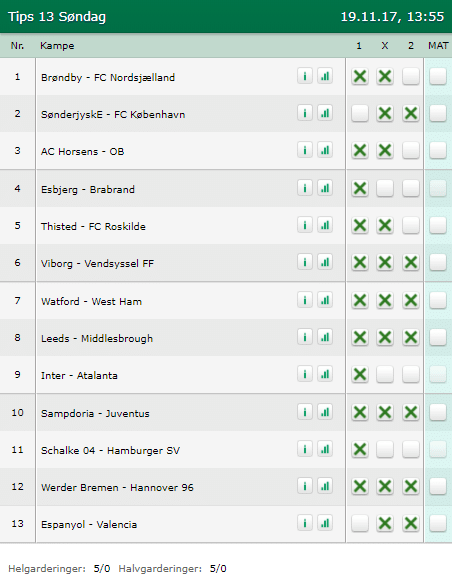 Tips 13 Søndag den 19-11-2017