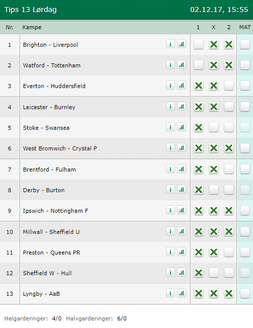 Tips 13 Lørdag - 02-12-2017