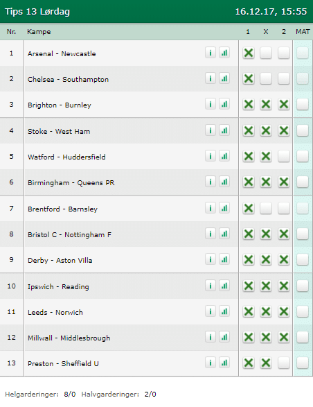 Tips 13 Lørdag den 16-12-2017