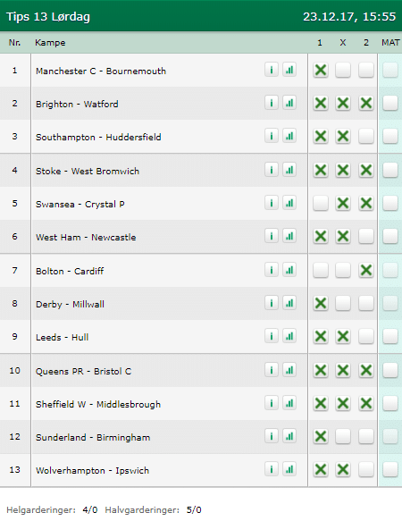 Tips 13 Lørdag den 23-12-2017