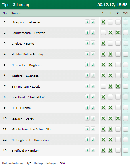 Tips 13 Lørdag den 30-12-2017