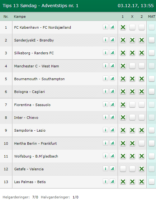 Tips 13 Søndag - 03-12-2017