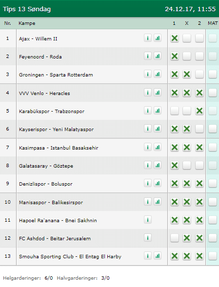 Tips 13 Søndag den 24-12-2017