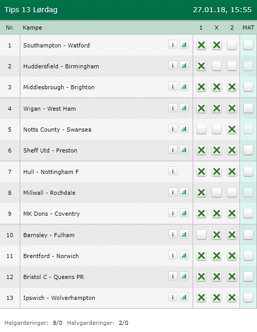 Tips 13 Lørdag - 27-01-2018