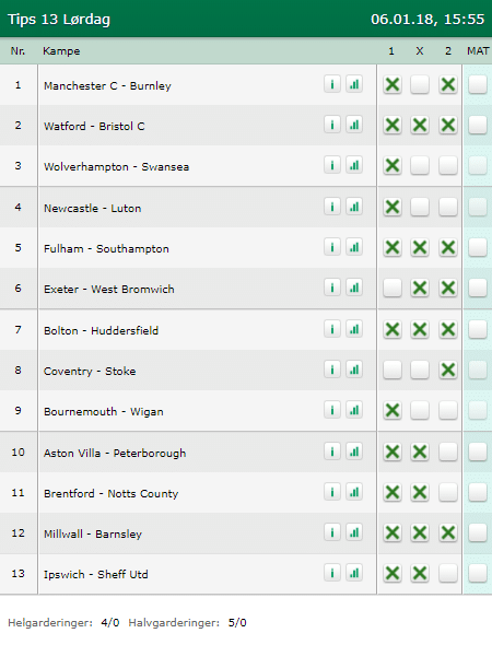 Tips 13 Lørdag den 06-01-2018