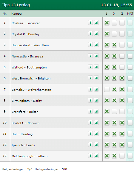 Tips 13 Lørdag den 13-01-2018