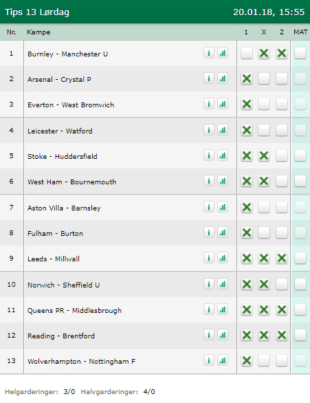 Tips 13 Lørdag den 20-01-2018