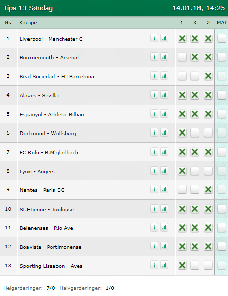 Tips 13 Søndag den 14-01-2018