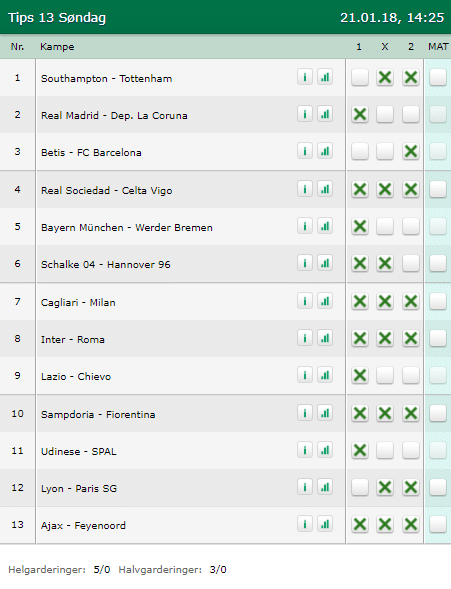 Tips 13 Søndag den 21-01-2018